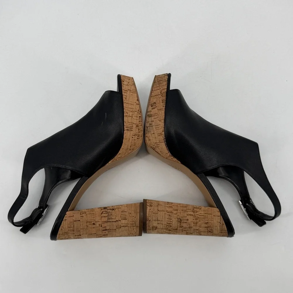 Charles by‎ Charles David Black Faux Leather Cork Platform Sandals Size 11M